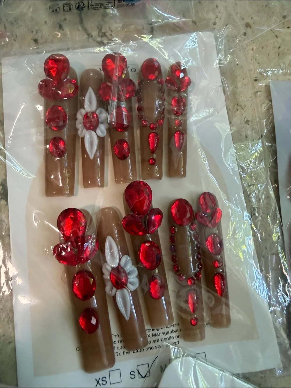 5 Pack Press on Gem Nails Size Small